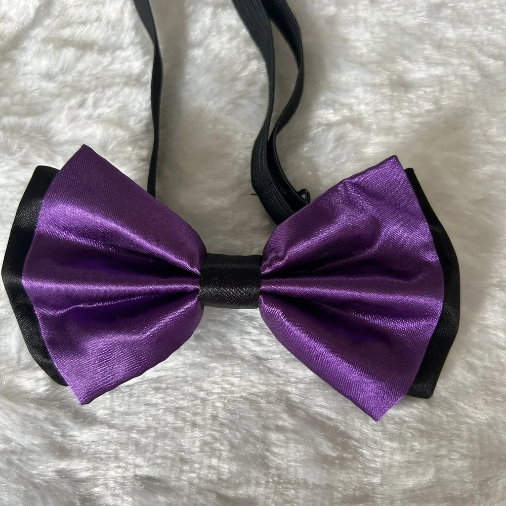 Lot of 3 Purple Adjustable Strap Dog Show Cat Bow Tie Pet Collars